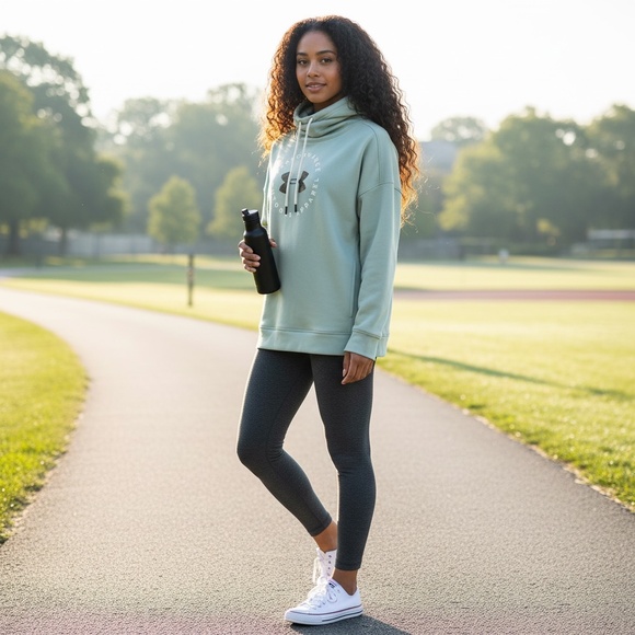 UA UNDER ARMOUR Atlas Green Logo Sweatshirt M | Funnel Neck Relaxed Camouflage - Picture 1 of 10